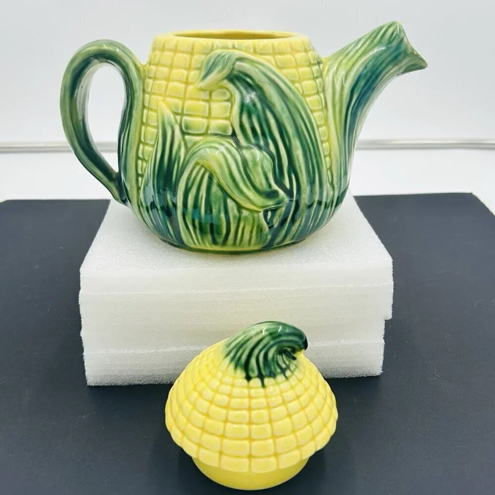 Vintage Stanfordware Majolica Corn Coffee/Tea Pot W Lid 511 - Stamped on Bottom